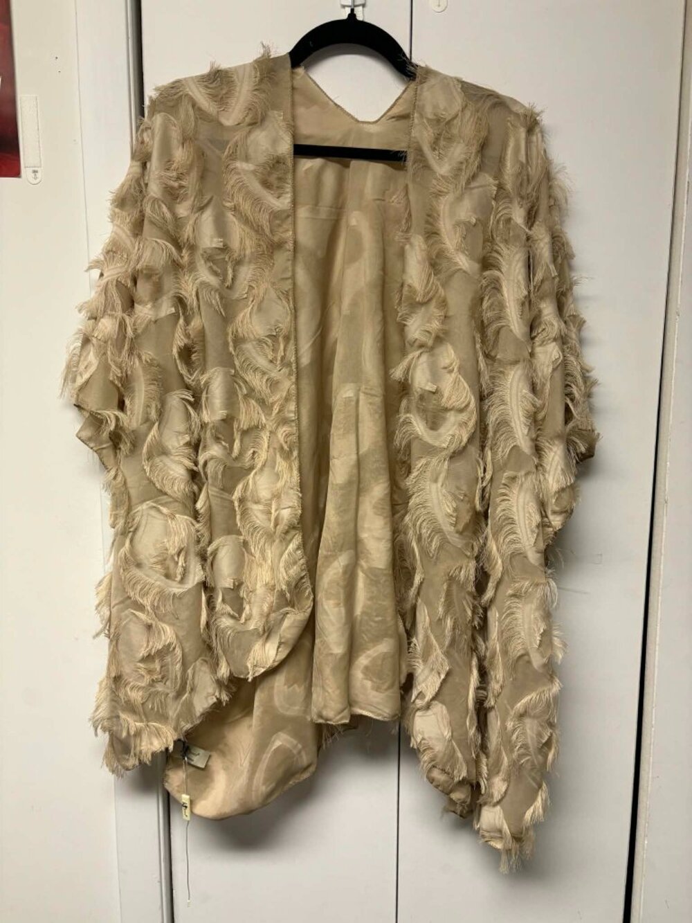 Beige JC Sunny sheer kimono, distinctive eyelash fringe